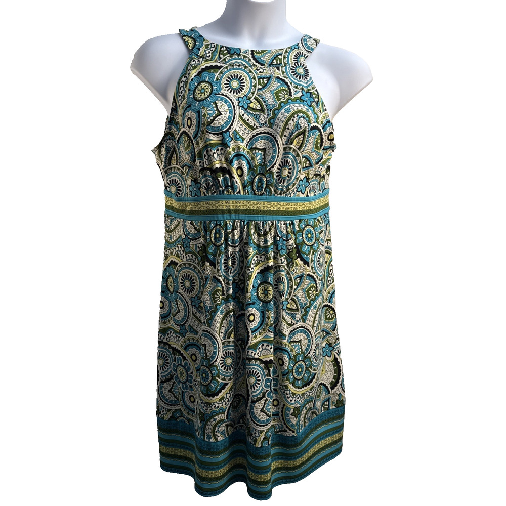 Apt 9 Women's Petite L Blue Sleeveless Mandala Paisley Pull Over Dress Stretchy‎